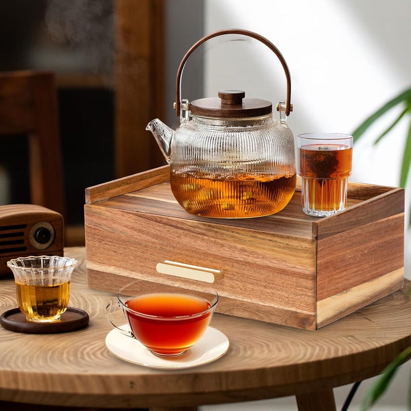 RANXFLOAT منظم أكياس الشاي، منظمات الشاي الخشبية وصندوق التخزين، حاملة أكياس الشاي، حاوية للمطبخ، صندوق هدايا ملحقات الشاي مع درج - Image 4